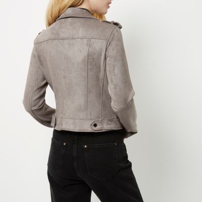 Light grey faux suede scuba biker jacket